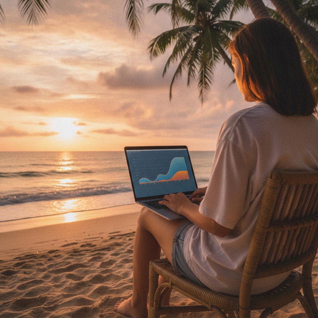 Arrière-plan remplacé par une plage au coucher du soleil